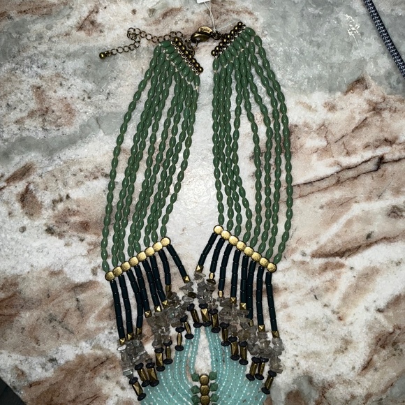 Lia Sophia Multi-Strand w Gemstones Statement Necklace – Green, Aqua & Grey Be - Picture 7 of 8